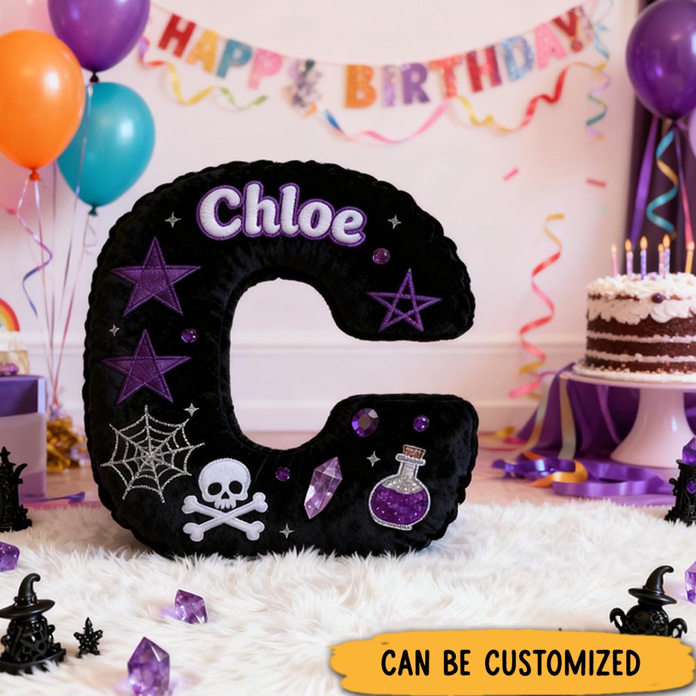 Personalized Witchy Pillow with Skulls Potions Spiderwebs Stars Moons and Magical Gothic Design Graphic 3D Print Pillow for Kids