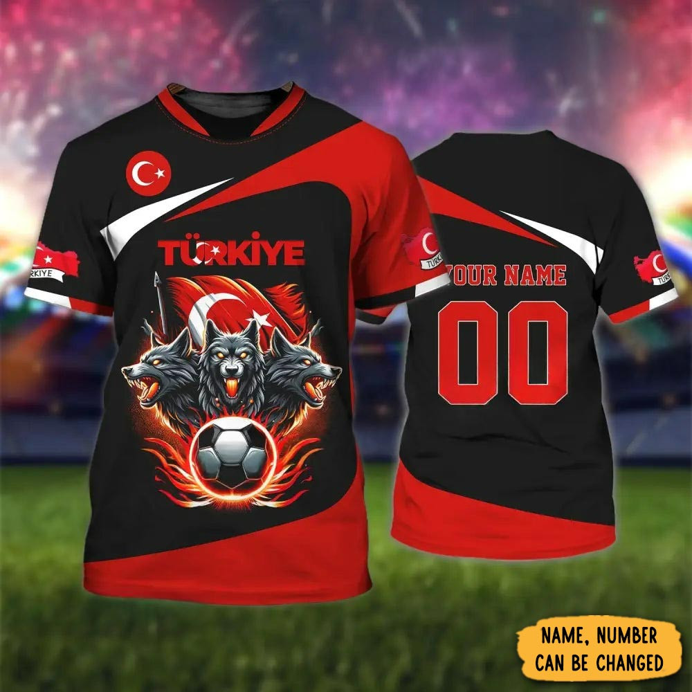 Personalized Wolf Turkey Football T-Shirt Turkish National Football Team Shirt Gift Ideas For Him