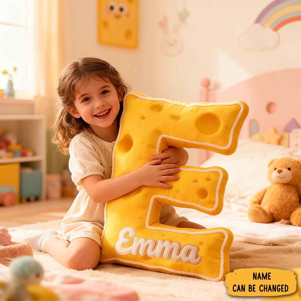 Personalized Yellow Cheese Letter Initial Pillow Cheese Themed Home Decor Baby's Gift Ideas