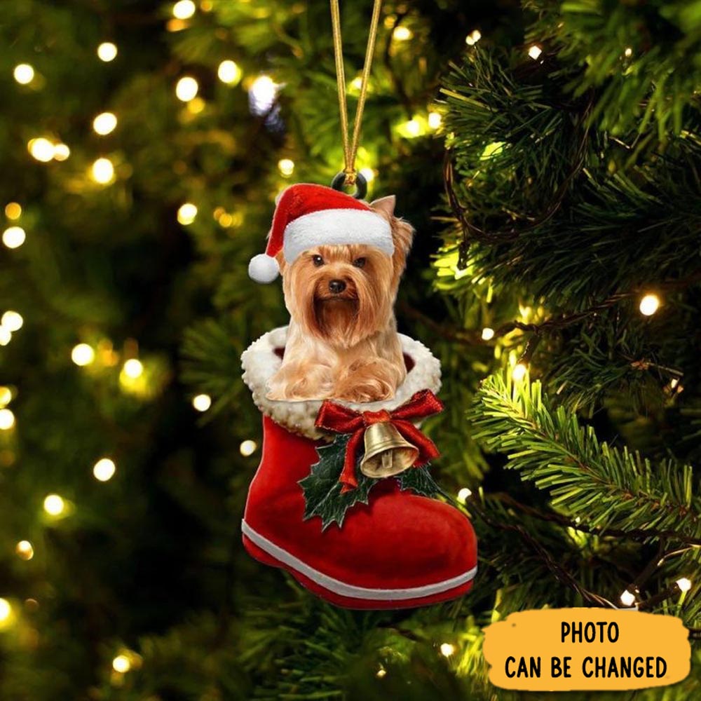 Personalized Yorkshire Terrier Gold In Santa Boot Christmas Hanging Ornament Beautiful Graduation Ornament Gift