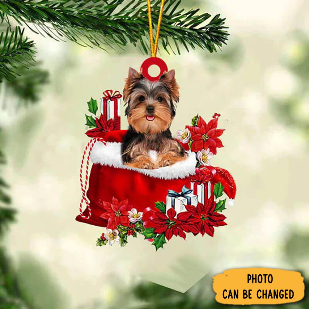 Personalized Yorkshire Terrier In Gift Bag Christmas Ornament Memorable Anniversary Ornament Keepsake
