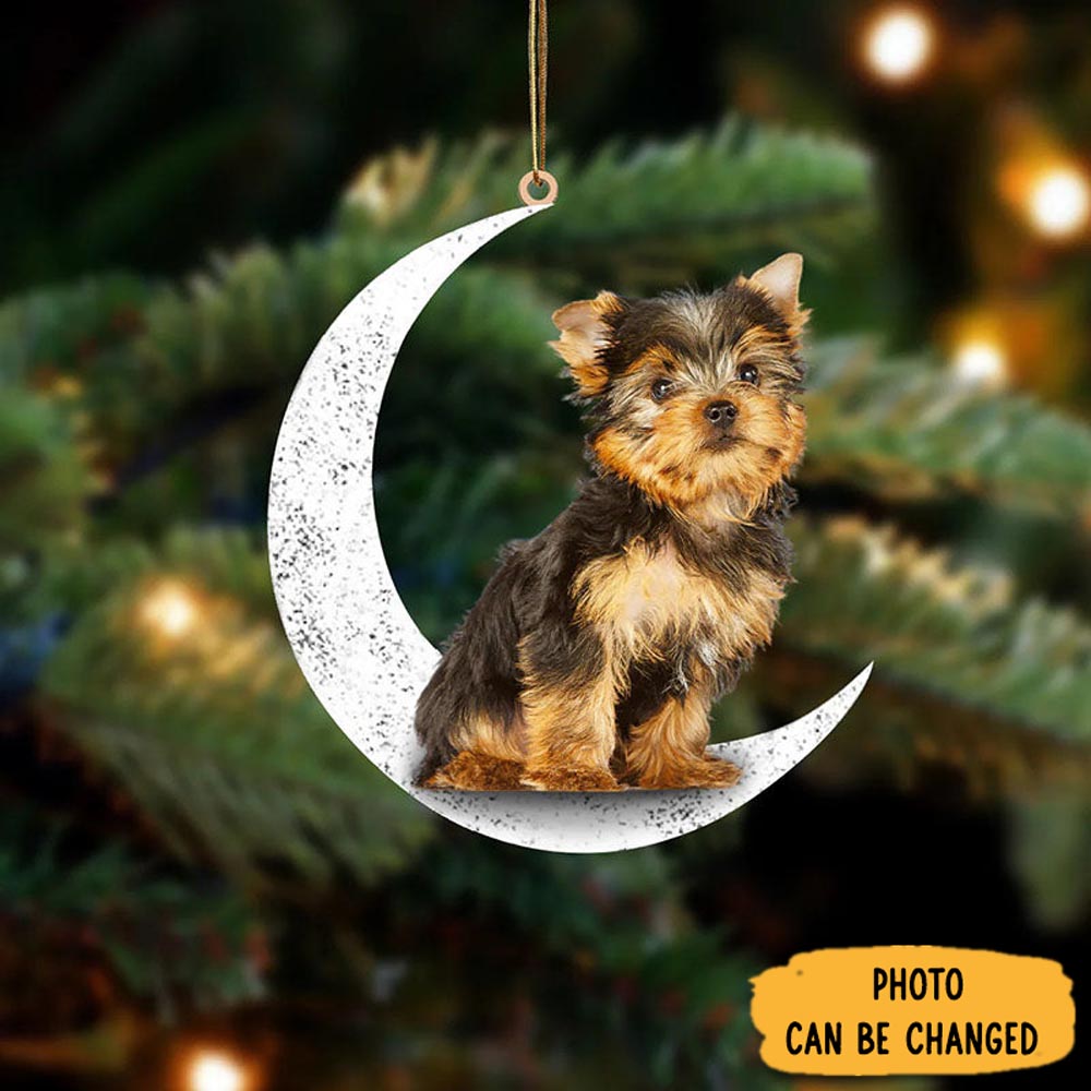 Personalized Yorkshire Terrier Sit On The Moon Ornament Special Father's Day Ornament Gift
