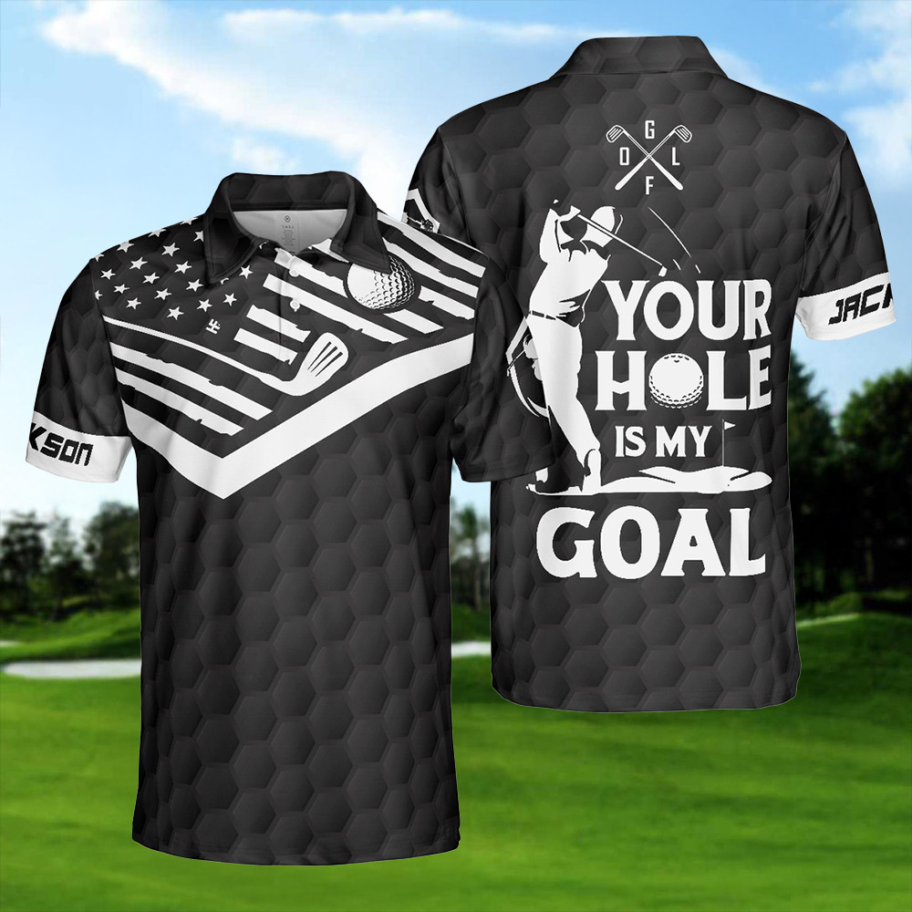 Personalized Your Hole Is My Goal Golf Polo Shirt Men's Golf Polos Gifts For Golfers