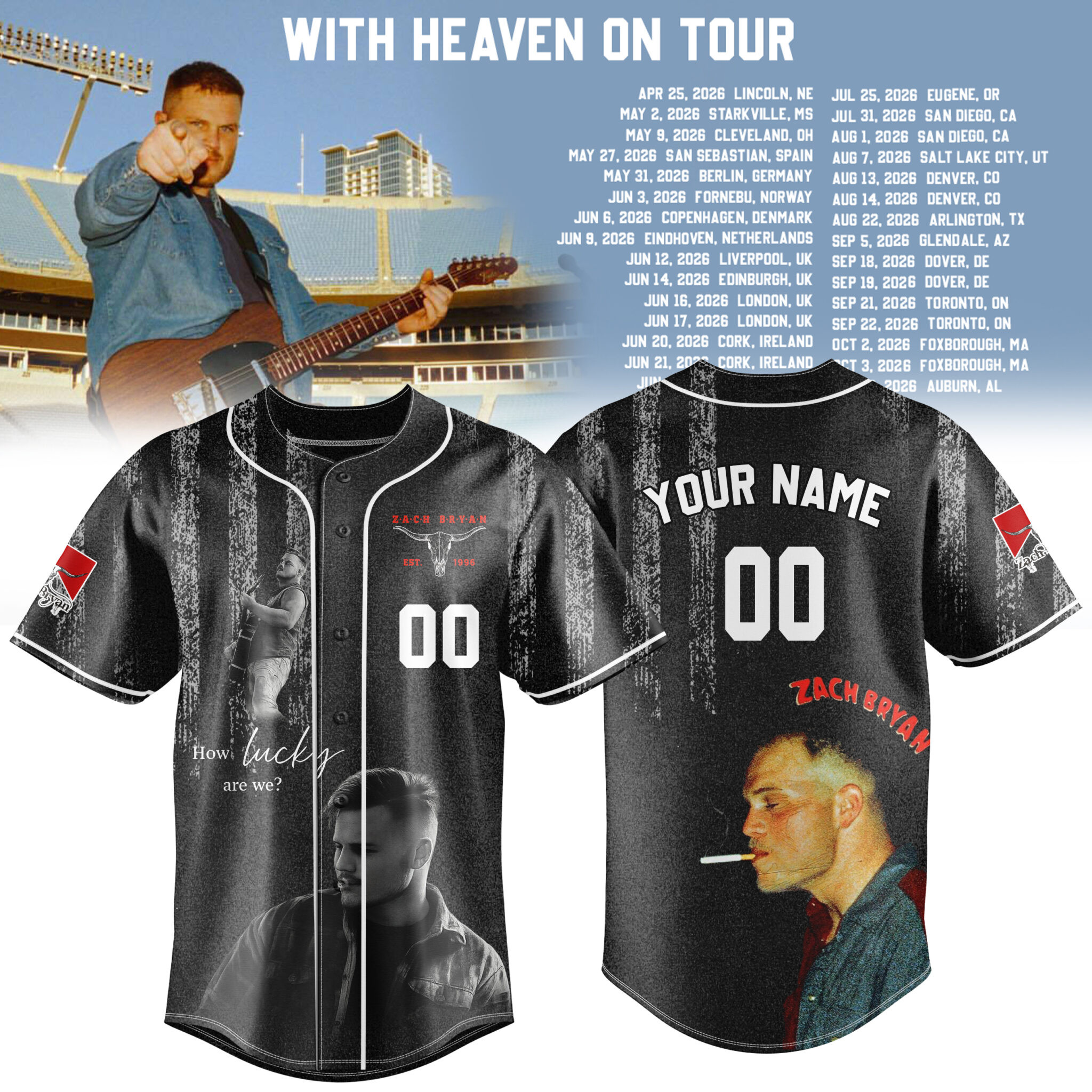 Personalized Zach Bryan Merch With Heaven On Tour Jersey Zach Bryan Tour 2026 Shirt Gift For Fans