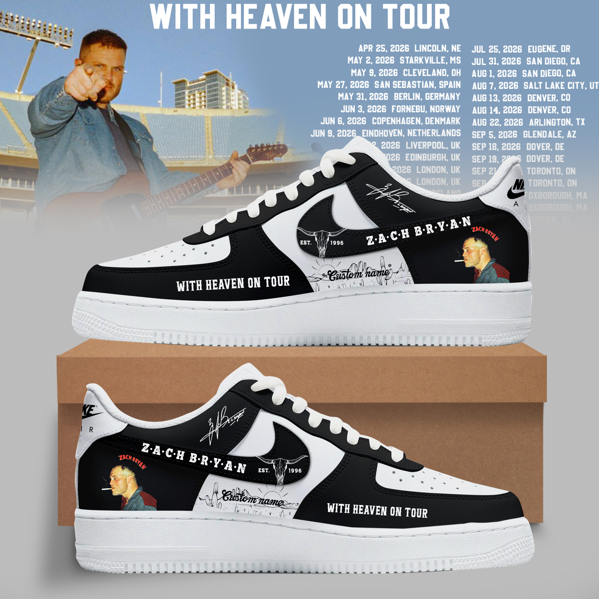 Personalized Zach Bryan With Heaven On Tour Sneakers Zach Bryan 2026 Tour Merch Gift For Fans
