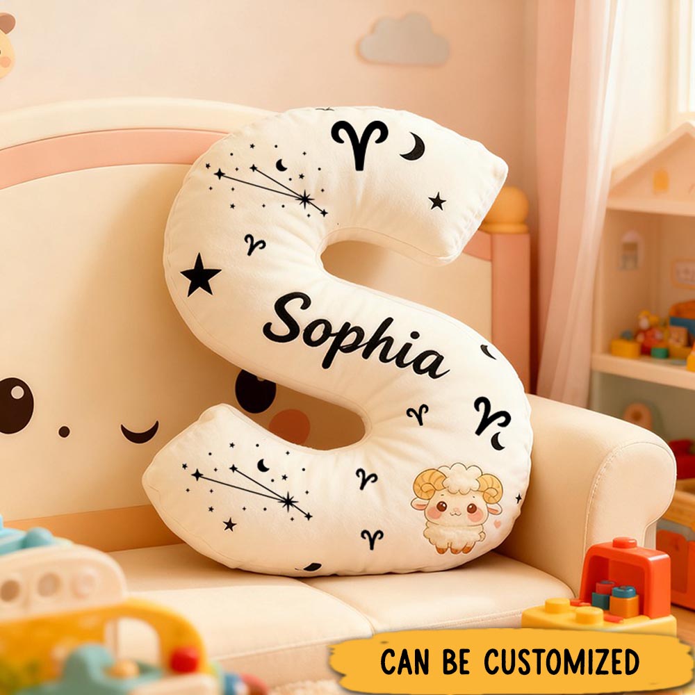 Personalized Zodiac Pillow with Constellations Zodiac Symbols Stars Moons and Cute Ram Design for a Cozy Astrological Touch Graphic 3D Print Pillow