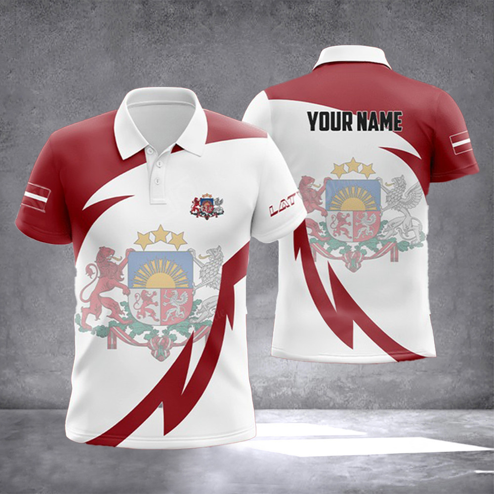 Persozied Latvia Coat Of Arm Polo Shirt Latvia Flag With Coat Of Arms Emblem Golf Polo