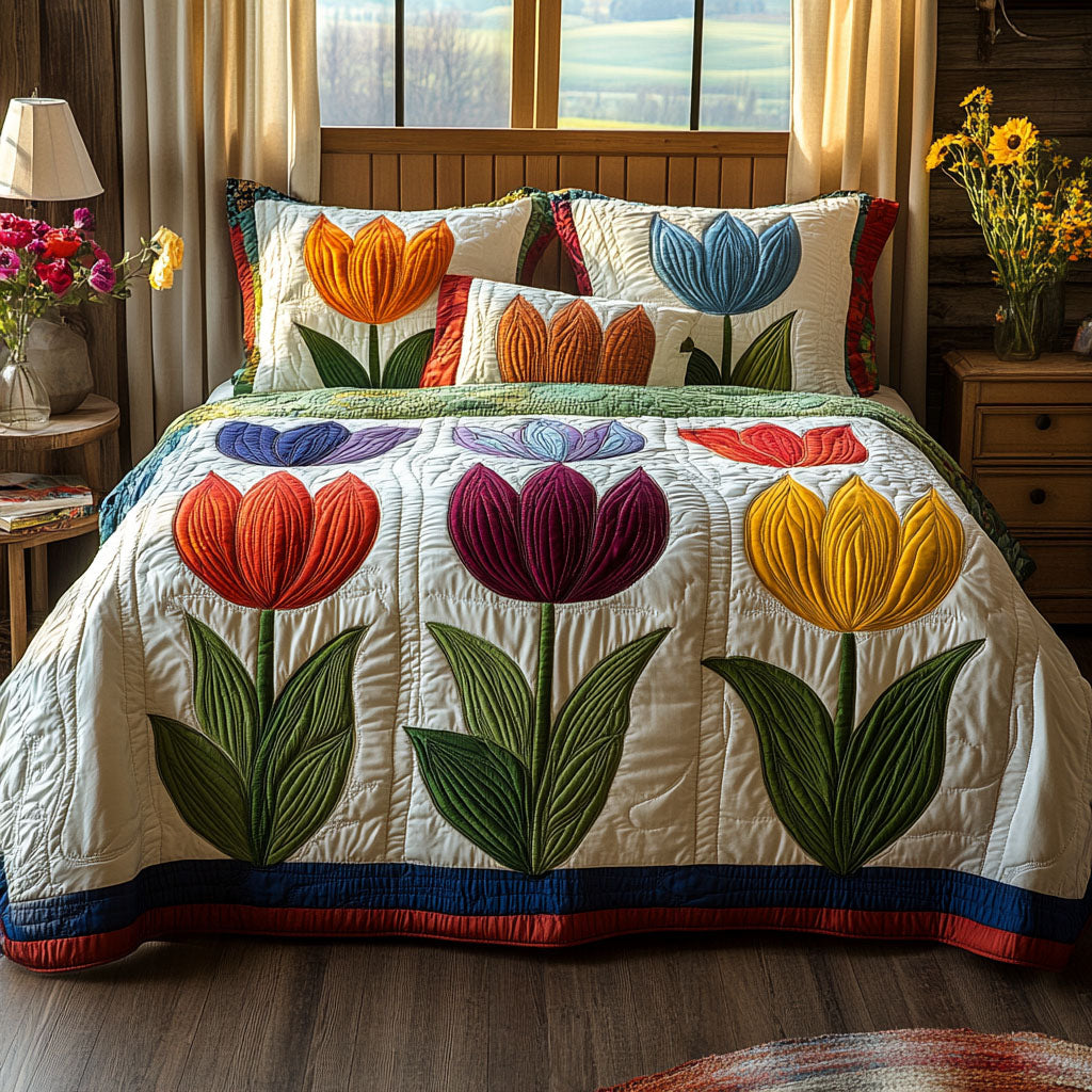 Petal Bliss Quilted Bedding Set Personalized Bedding Set Gift for Couples
