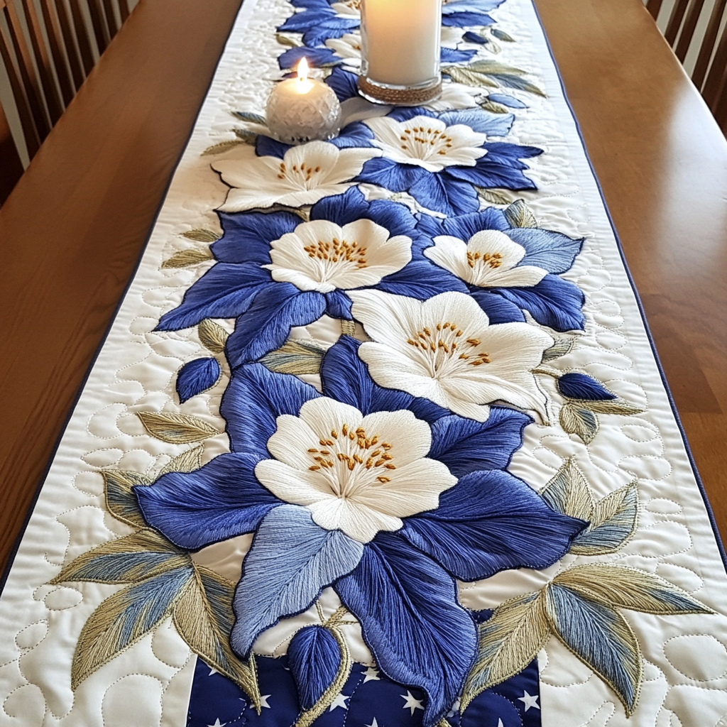 Petal Bliss Quilted Table Runner Dining Table Decor Patriotic Christmas Gifts