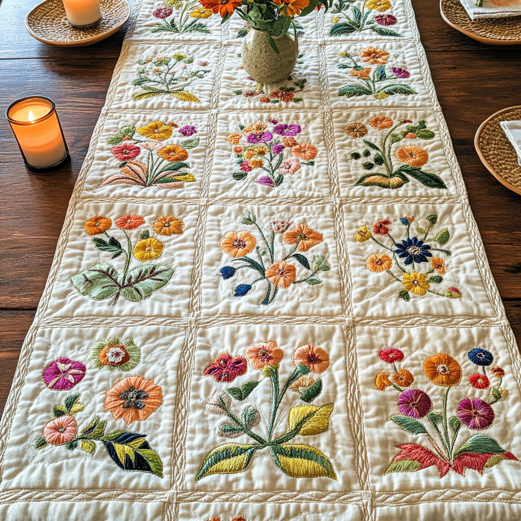 Petal Bliss Quilted Table Runner Holiday Table Runner Dad Birthday Gifts