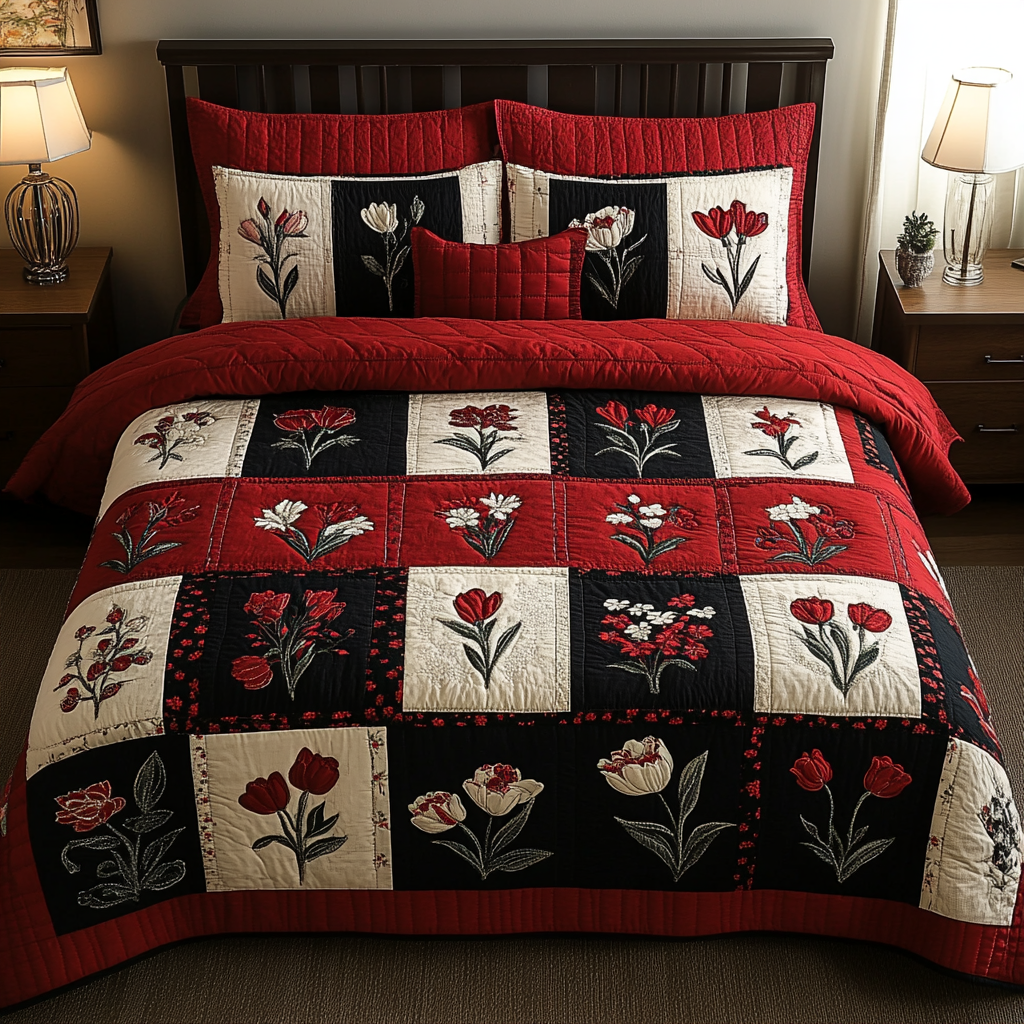 Petal Block Quilted Bedding Set Best Bedspread Set Presents For Flower Lovers