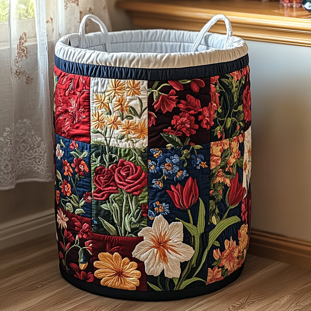 Petal Charm Quilted Laundry Basket Must-Have Home Essential