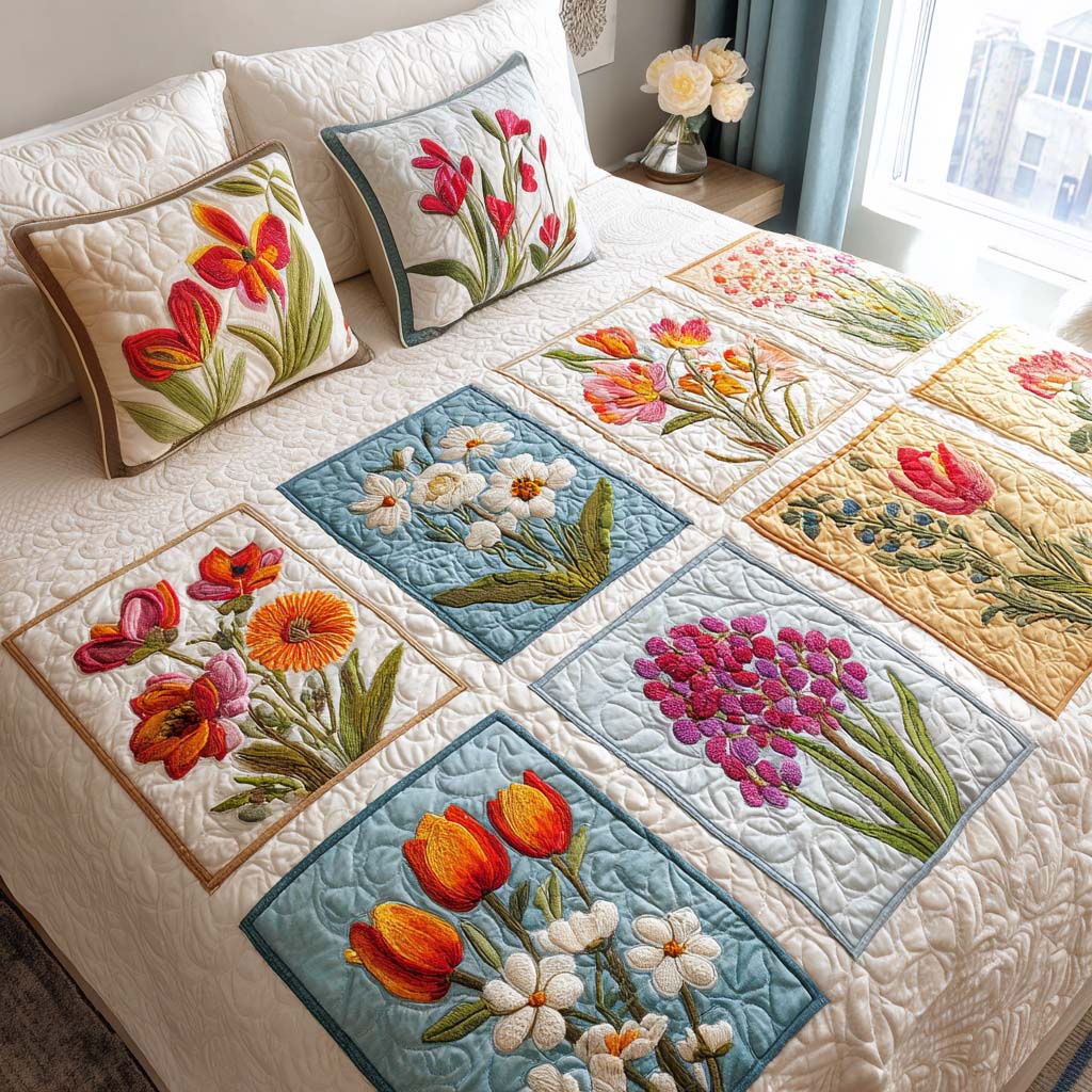 Petal Charm Quited Bedding Set Special Home Gift Idea for Comfortable Living