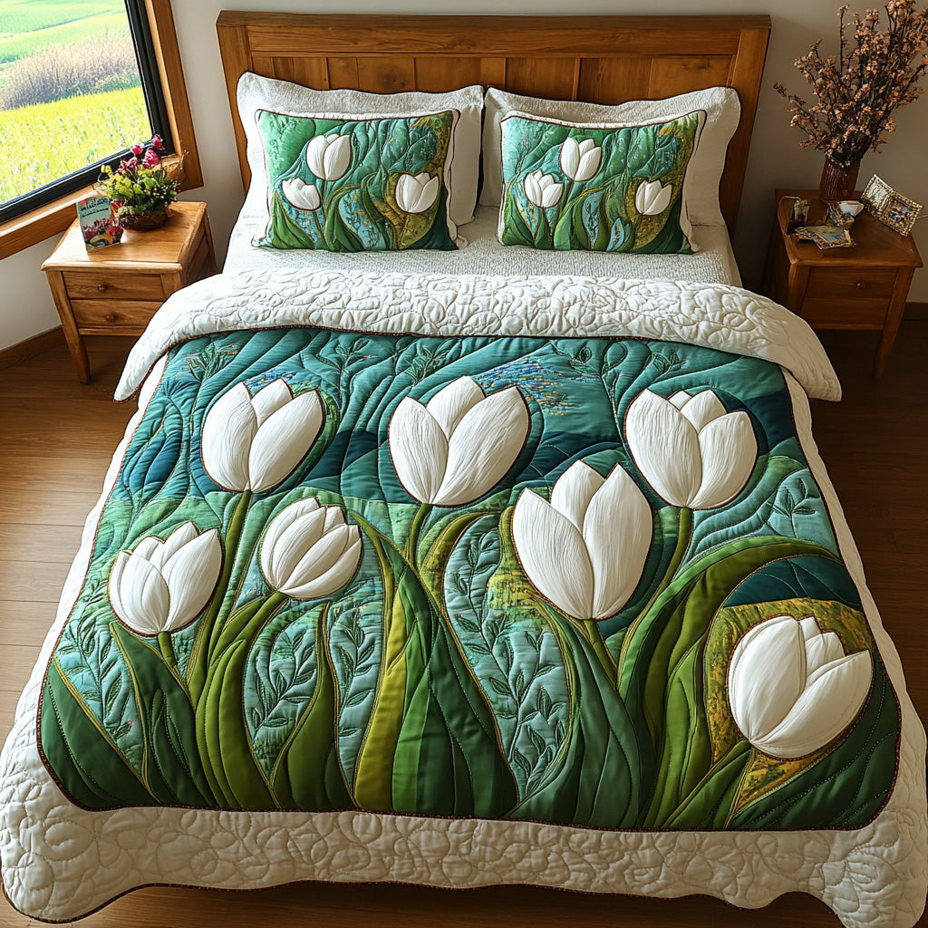 Petal Dance Quilted Bedding Set Best Comforter Sets Tulip Themed Gifts For Adults