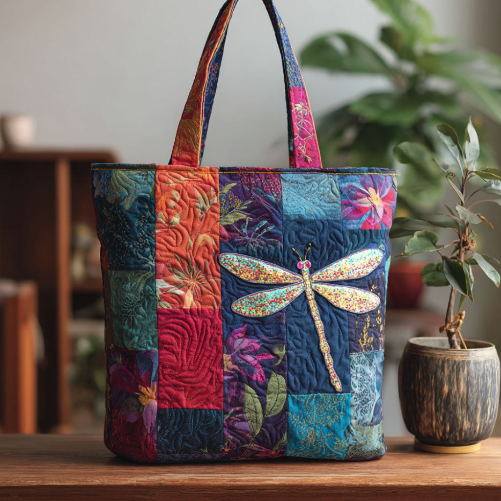 Petal Dancer Quilted Tote Bag Unique Dragonfly Gifts