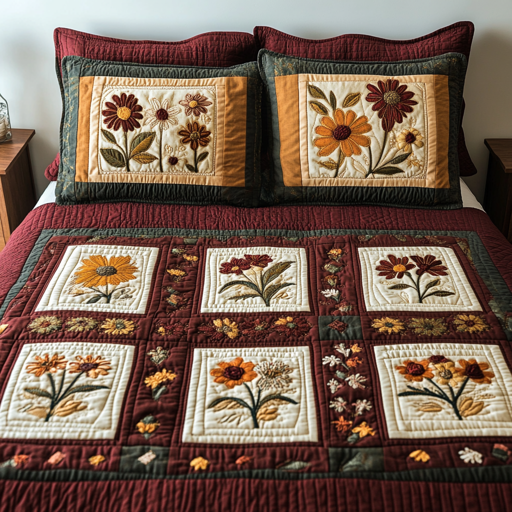 Petal Delight Quilted Bedding Set Aesthetic Room Decor Gifts For Flower Enthusiasts
