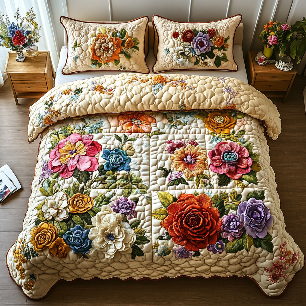 Petal Dreams Quilted Bedding Set Bedroom Decorations Tulip Themed Gifts For Adults