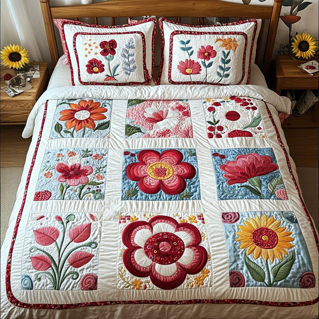 Petal Dreams Quilted Bedding Set Christmas Bed Sheets Gifts For Sunflower Lovers - Image 5