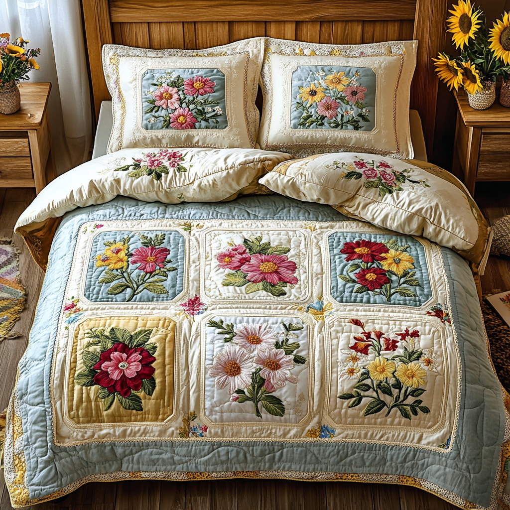 Petal Dreams Quilted Bedding Set Christmas Bed Sheets Gifts For Sunflower Lovers