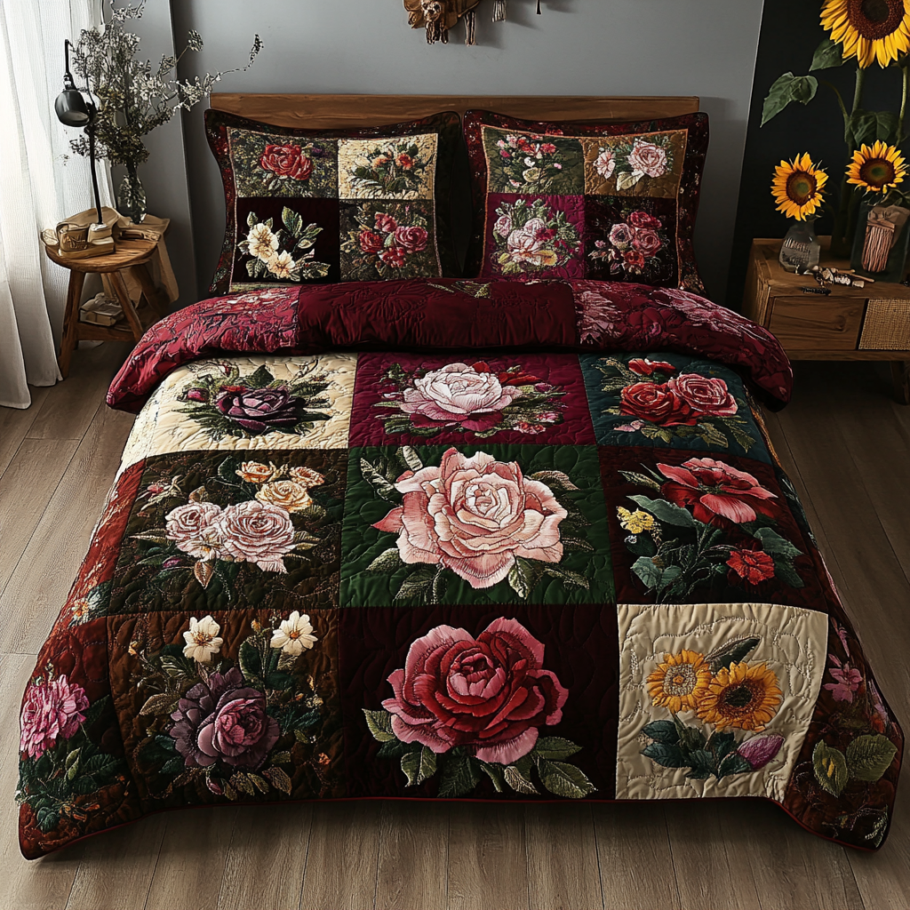 Petal Dreams Quilted Bedding Set Christmas Bed Sheets Gifts For Sunflower Lovers - Image 3
