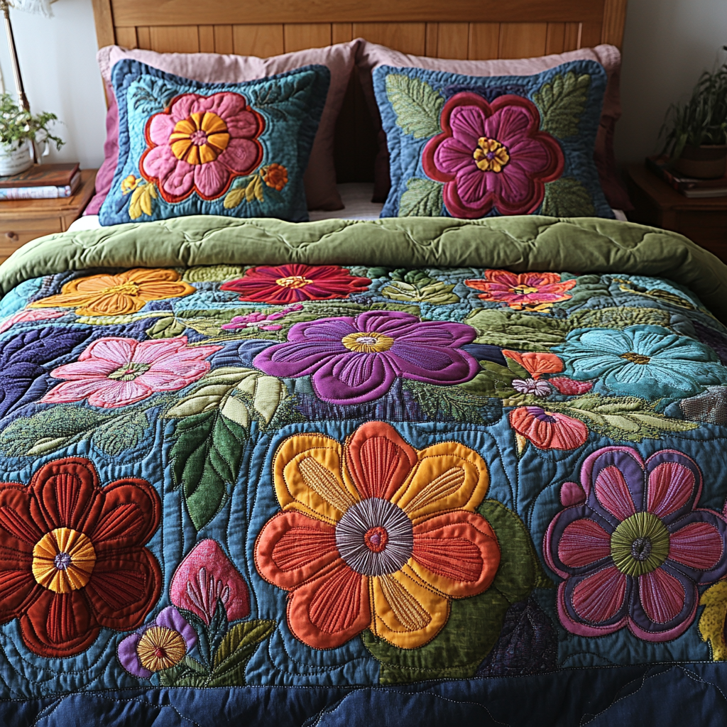Petal Dreams Quilted Bedding Set Cool Bedroom Decor Christmas Gifts For Flower Lovers