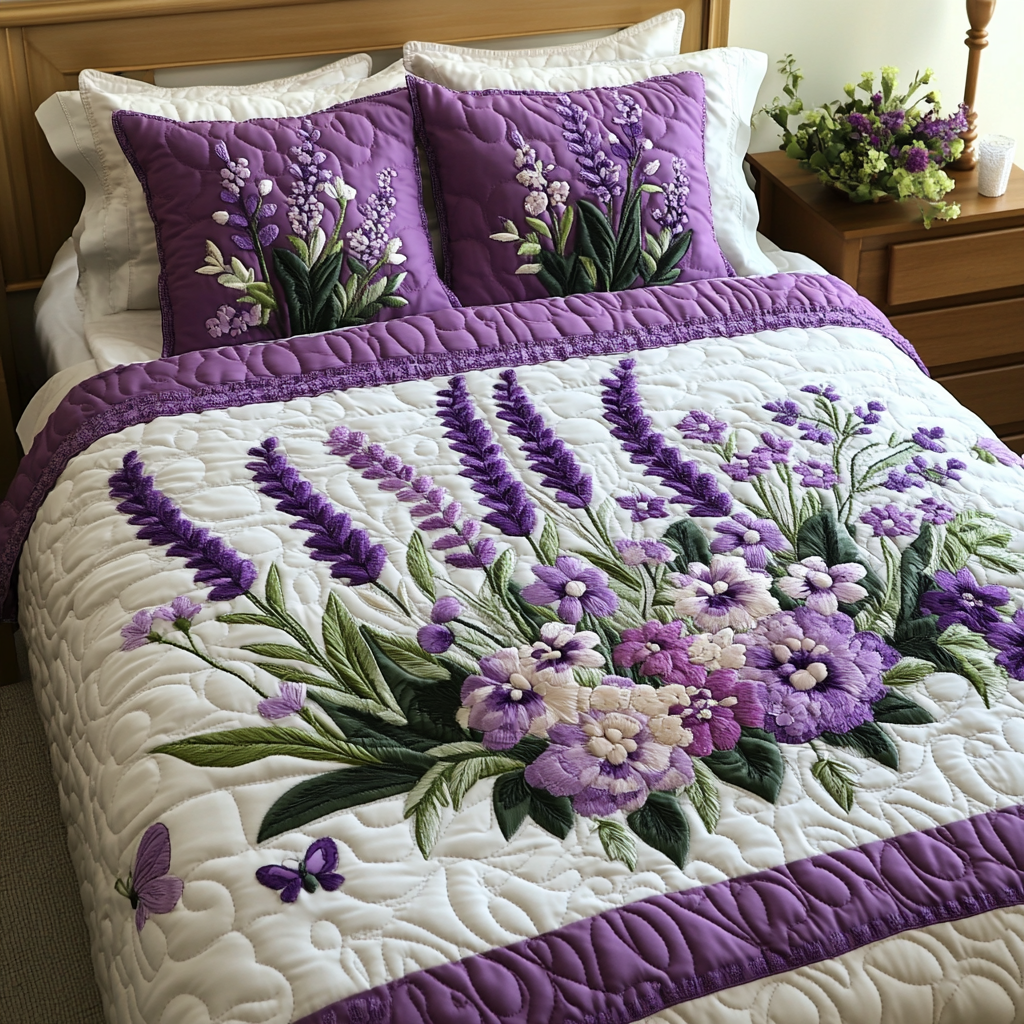 Petal Dreams Quilted Bedding Set Holiday Duvet Cover Set Gifts For Lavender Lovers