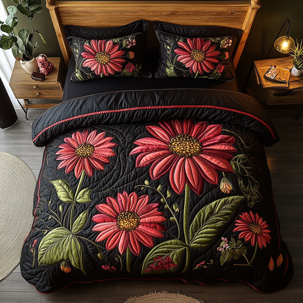 Petal Dreams Quilted Bedding Set Stylish Bed Sheet Set for Modern Home