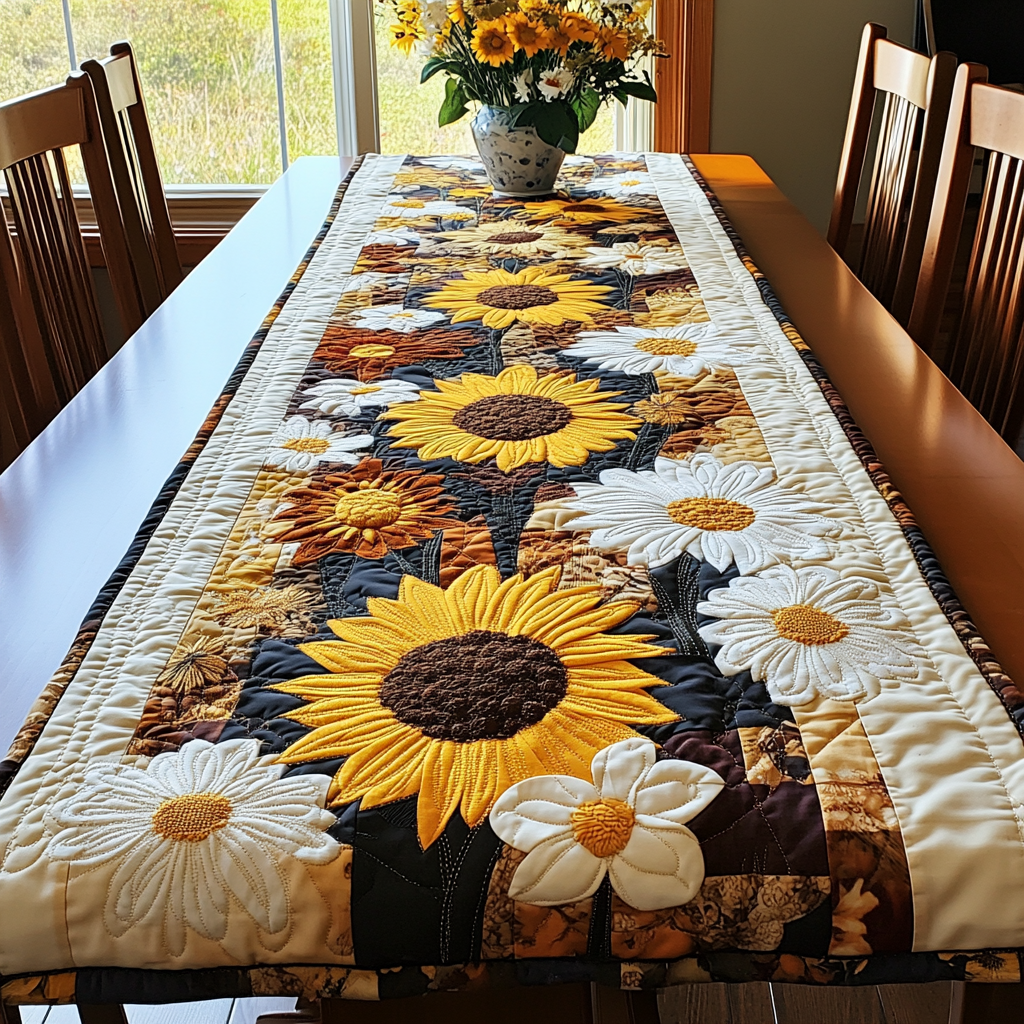 Petal Dreams Quilted Table Runner Flower Table Runner Dinner Table Decor