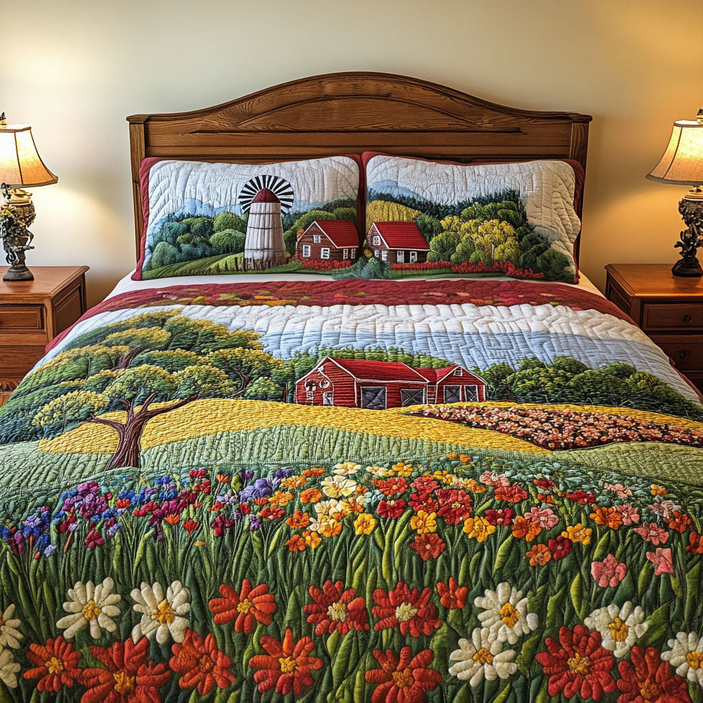 Petal Fields Quilted Bedding Set Cute Room Decor Tractor Gifts For Him