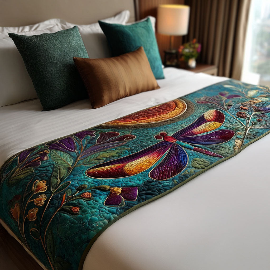 Petal Flight Quilted Bed Runner Bed Decorations Dragonfly Themed Gift Items