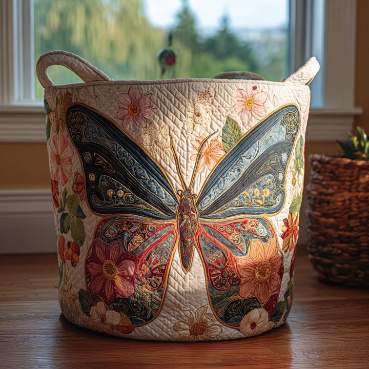 Petal Flutter Butterfly Garden Quilted Laundry Basket Boho Home Decor Best Gift For Butterfly Lovers
