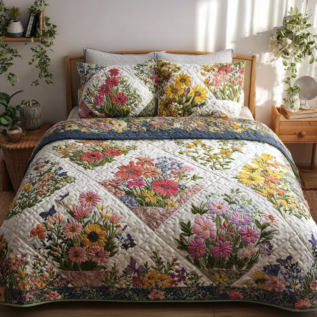Petal Garden Quilted Bedding Set Ultra-Soft Bedding Set for a Hotel-Like Experience