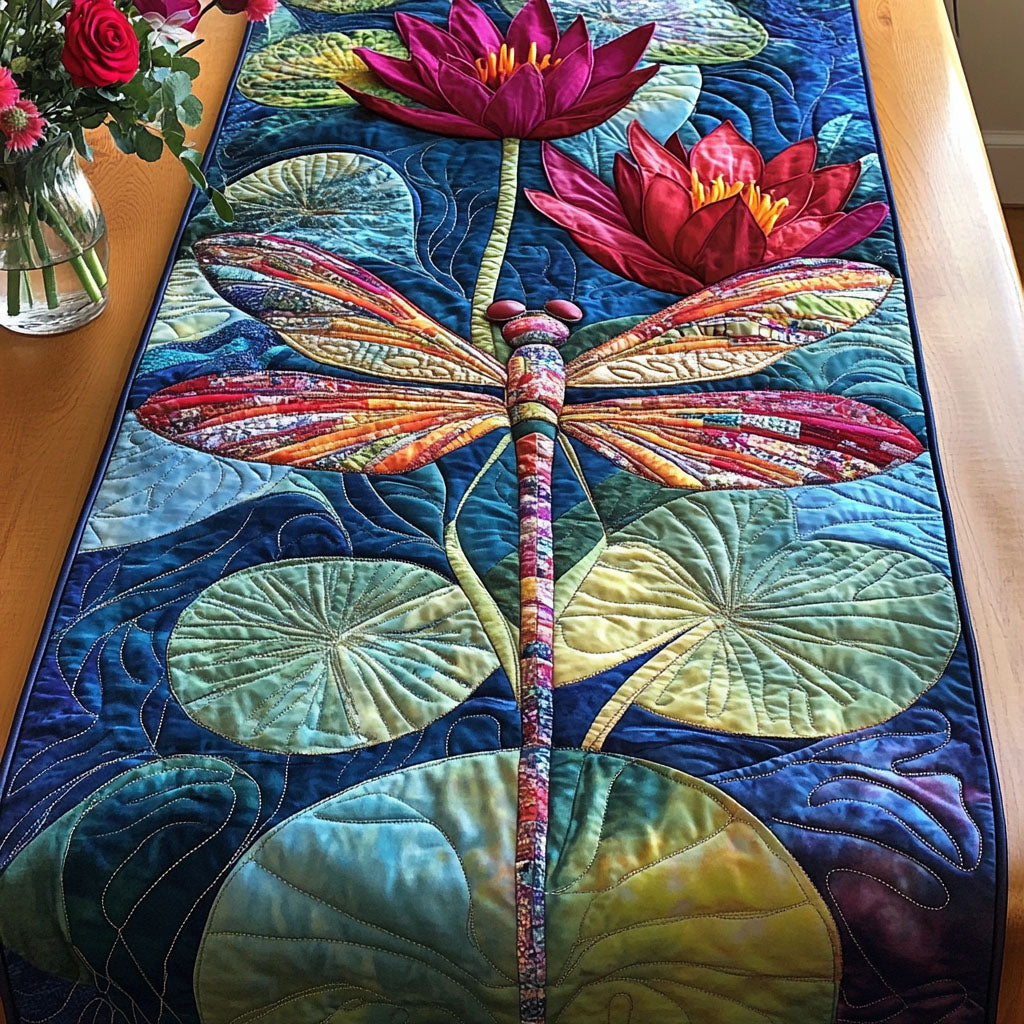 Petal Glide Quilted Table Runner Dinner Table Decor Best Dragonfly Lover Gifts For Her