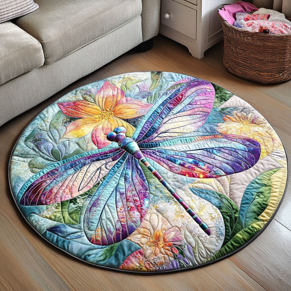 Petal Glider Quilted Round Mat Door Entrance Decor Dragonfly Gifts For Women