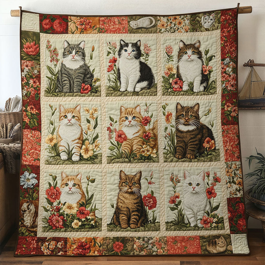Petal Grace Cat Quilt Blanket Queen Size Blanket Best Christmas Gifts For Girlfriend