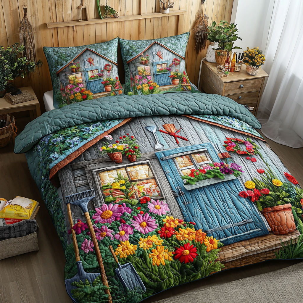 Petal Haven Quilted Bedding Set Bed Decor Christmas Floral Gifts