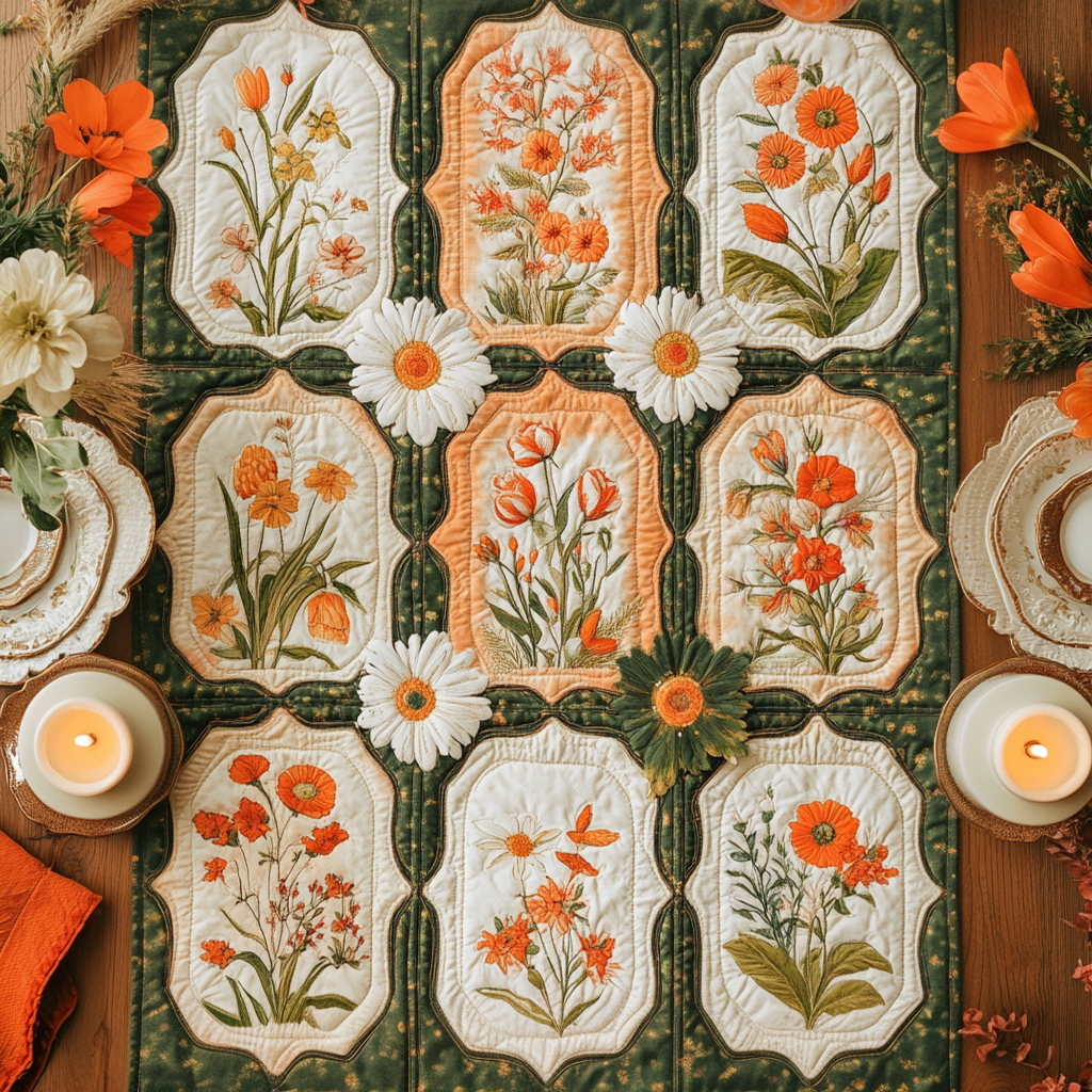 Petal March Quilted Table Runner Dining Table Decor Ideas Flower Daisy Gift Items