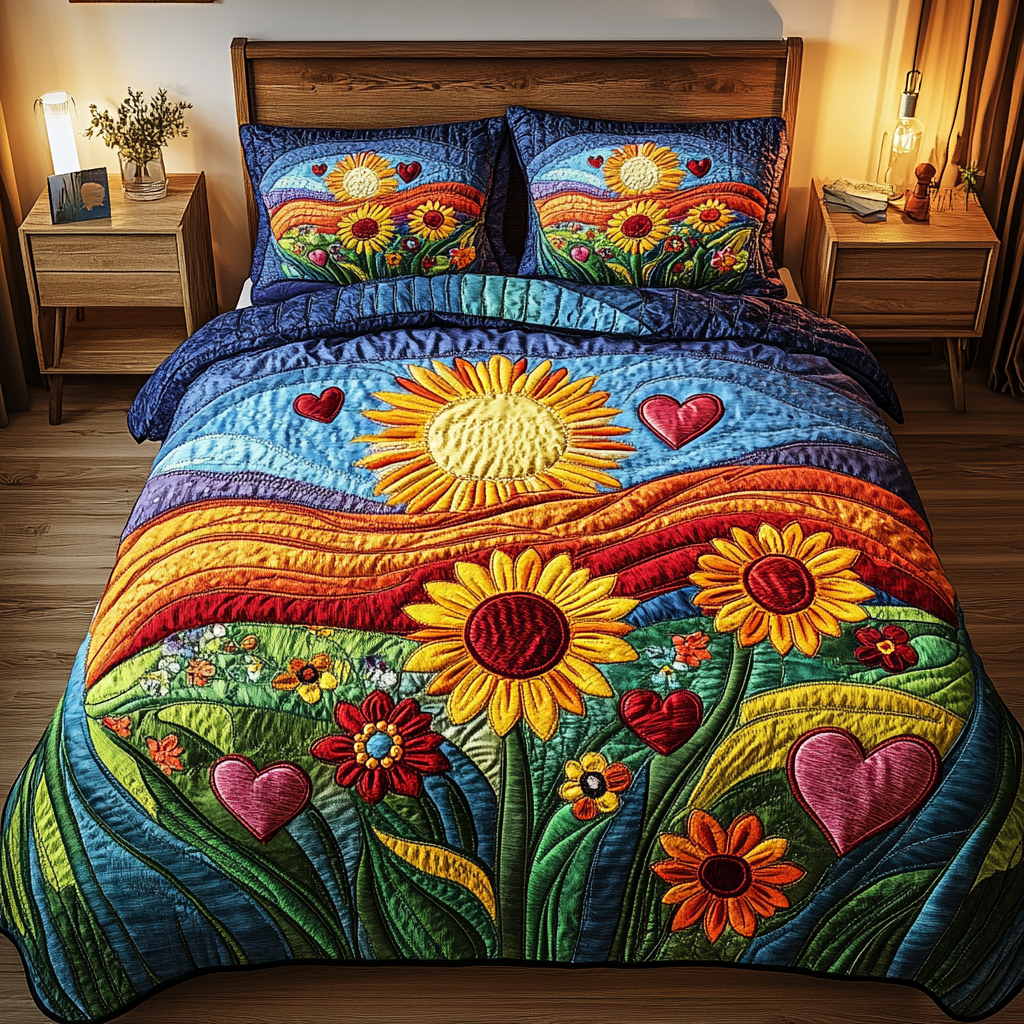 Petal Meadows Quilted Bedding Set Perfect Bedroom Gift Set to Show You Care