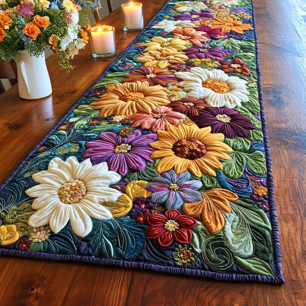 Petal Parade Quilted Table Runner Dining Table Decor Ideas Sunflower Gift Items