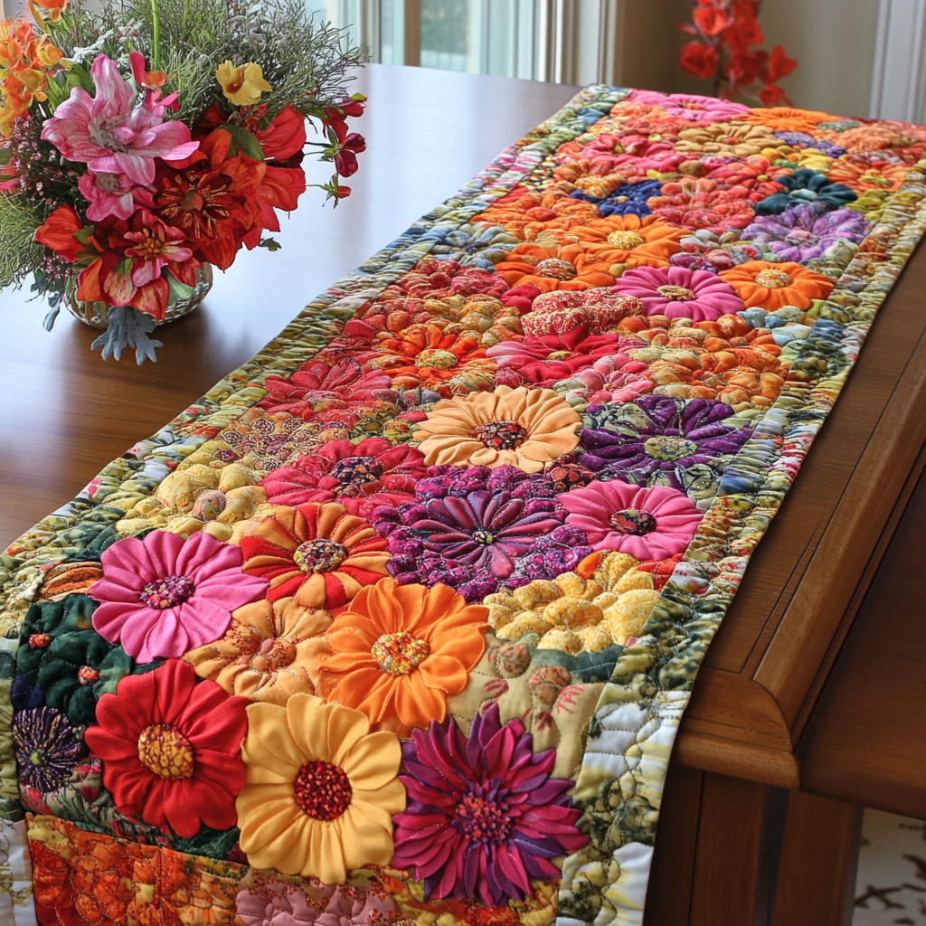 Petal Parade Quilted Table Runner Dinner Table Decor Christmas Gifts For Flower Lovers