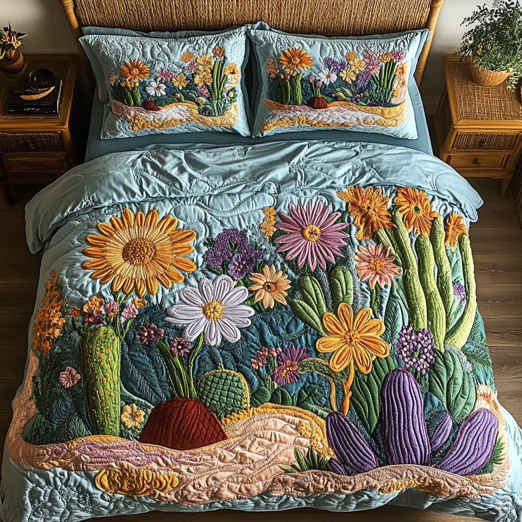 Petal Paradise Quilted Bedding Set Lightweight Duvet Cover Set for Year-Round Comfort