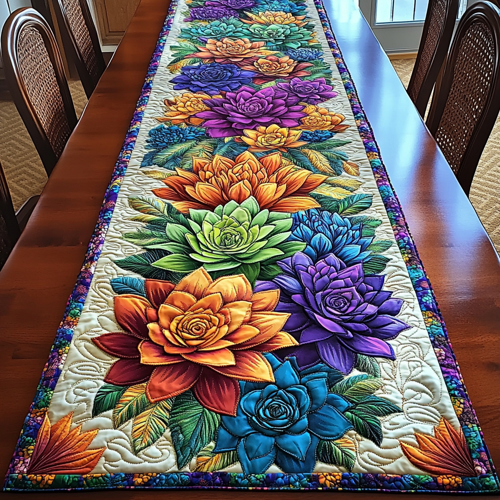 Petal Paradise Quilted Table Runner Dining Room Table Decor Succulent Themed Gifts