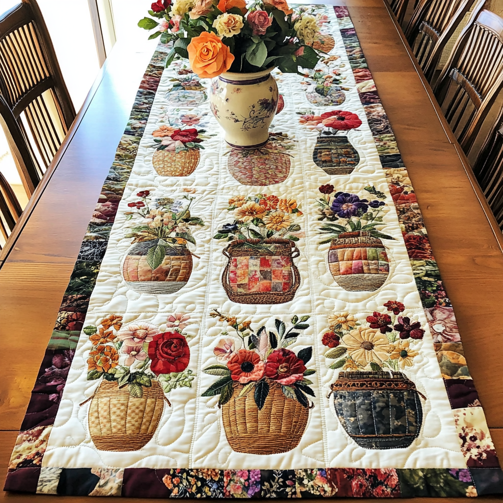 Petal Paradise Quilted Table Runner Floral Table Runner Kitchen Table Decor Ideas