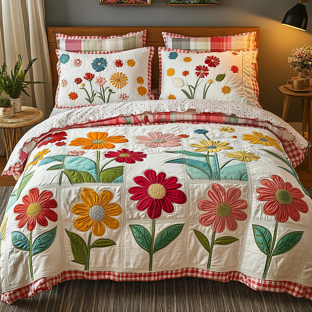 Petal Patch Quilted Bedding Set Bed Decorations Tulip Christmas Gifts