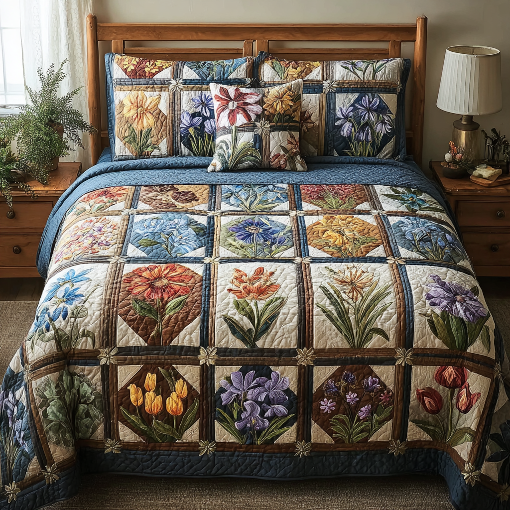 Petal Patch Quilted Bedding Set Premium Duvet Cover Gift Set for Mom or Grandma
