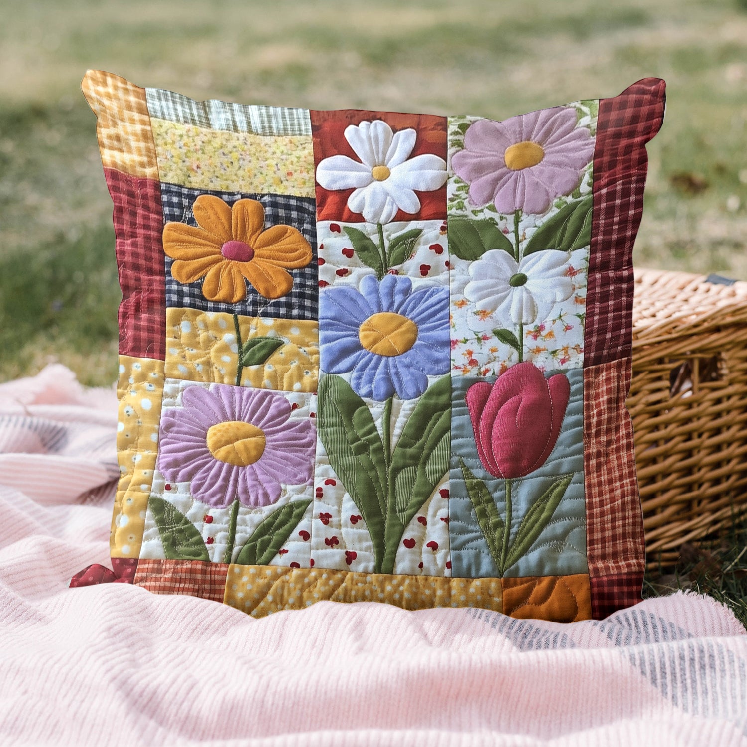 Petal Path Quilted Pillow Case Cute Pillow Covers Tulip Themed Gifts For Her