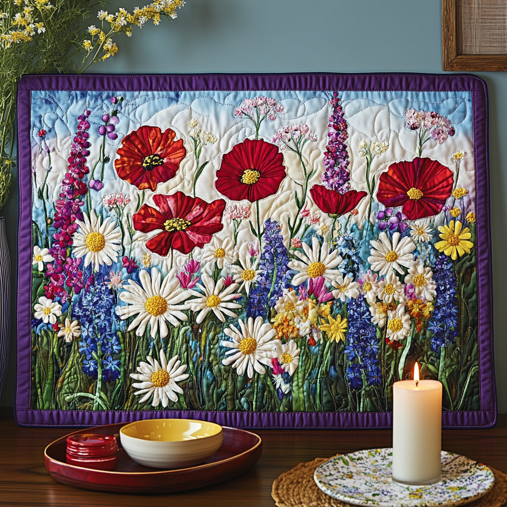 Petal Path Quilted Place Mat Christmas Home Dec Presents For Flower Lovers