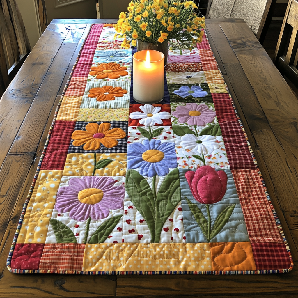 Petal Path Quilted Table Runner Dining Room Table Decor Ideas Tulip Themed Gifts For Her