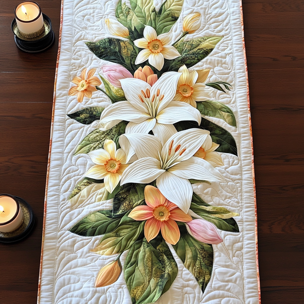 Petal Pathway Quilted Table Runner Spring Flower Table Runner Dining Room Decor Ideas