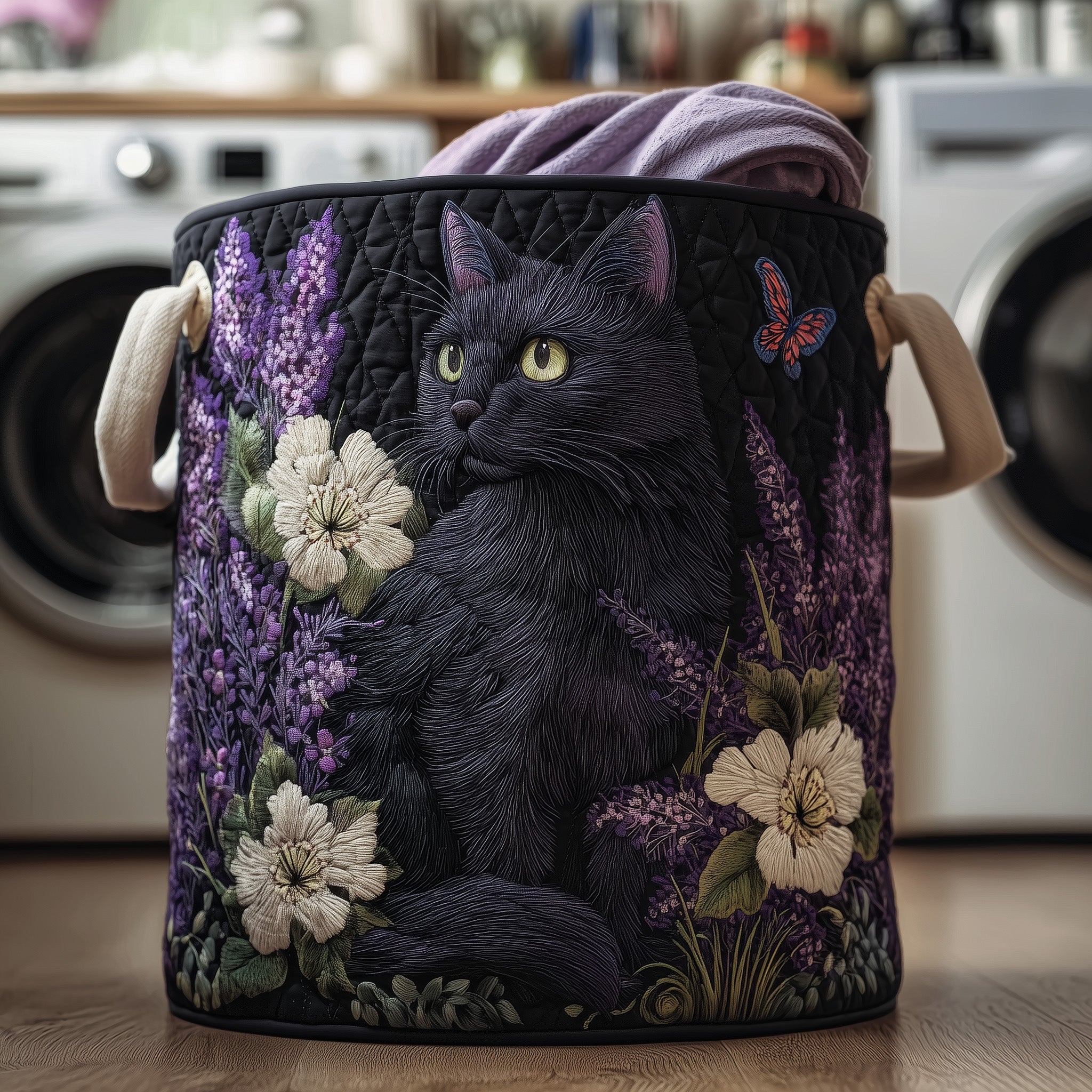 Petal Paws Quilted Laundry Basket Cat Presents Christmas